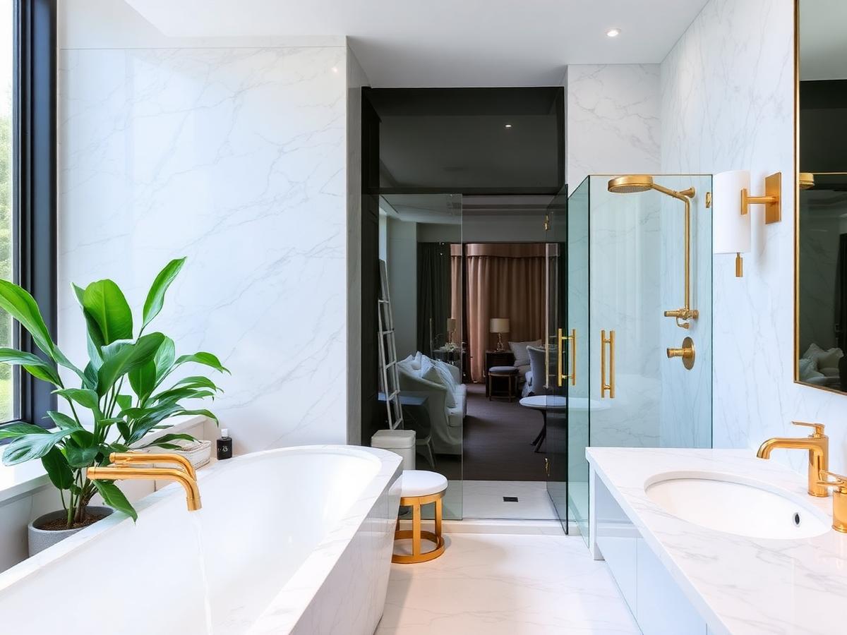 Marble bathroom with glass shower
